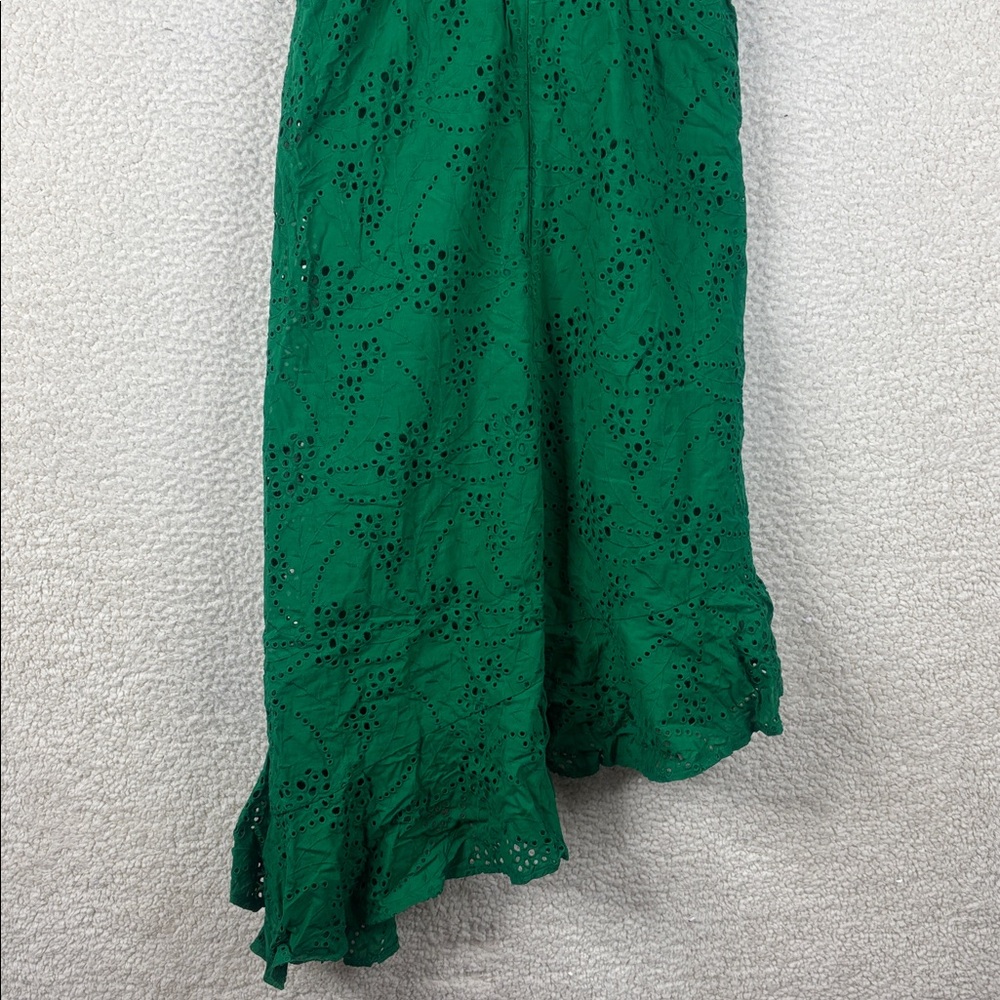 NWOT Guess Womens Green Cotton Eyelet Ruffled Asymmetric Hem Midi Dress Size 4 - Picture 11 of 14